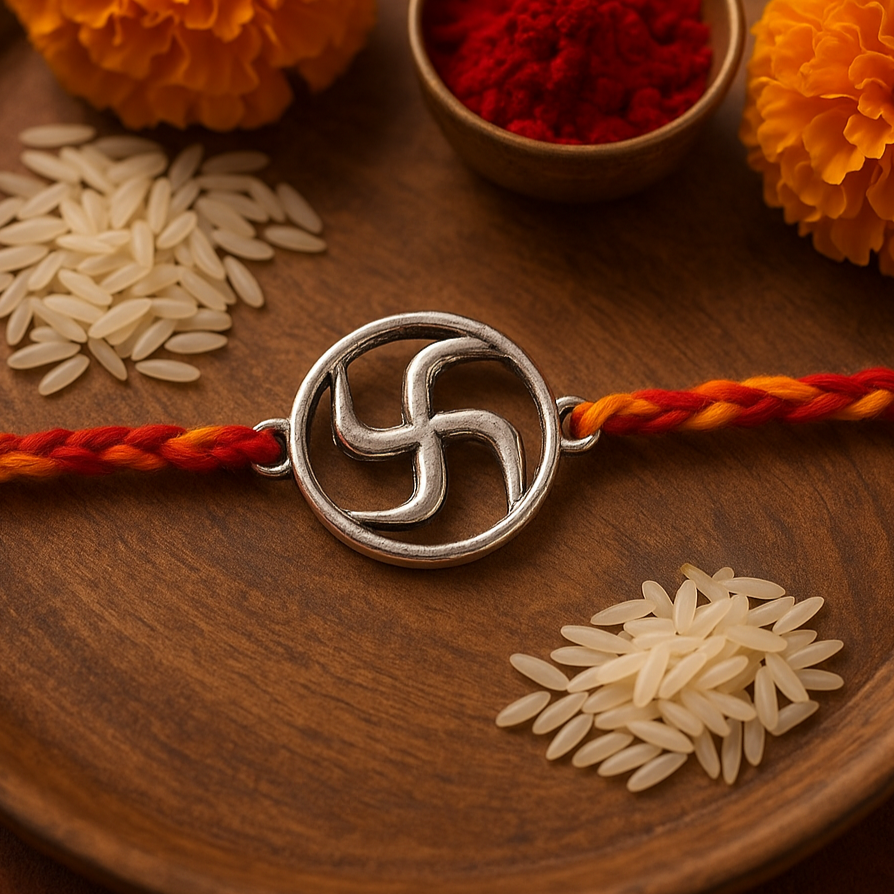 Swastik silver rakhi