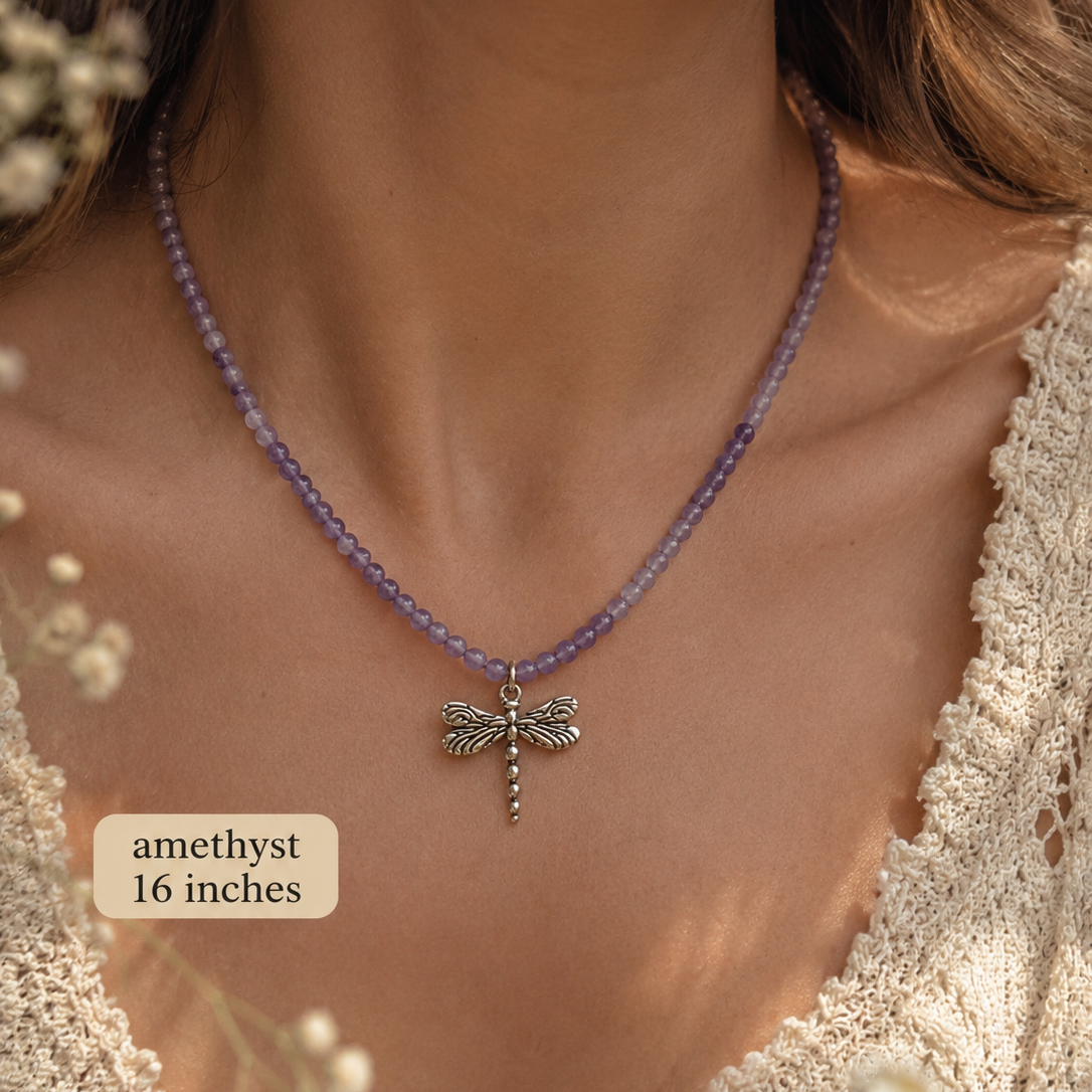Dragonfly gemstone necklace