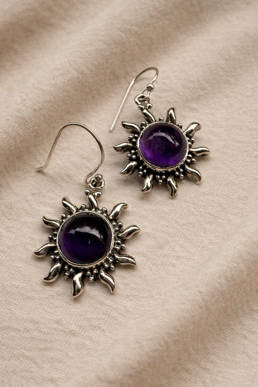 Amethyst sun earrings