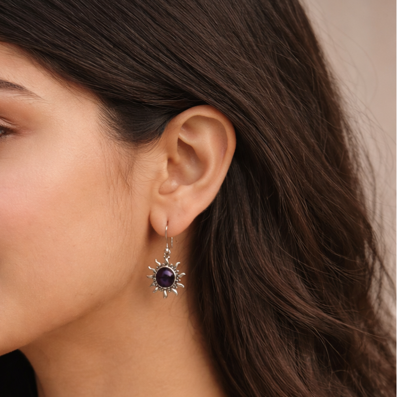 Amethyst sun earrings