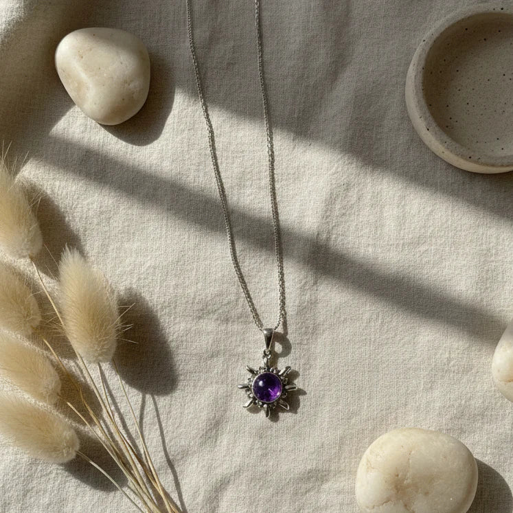 Combo of Moonstone & Amethyst sun necklace