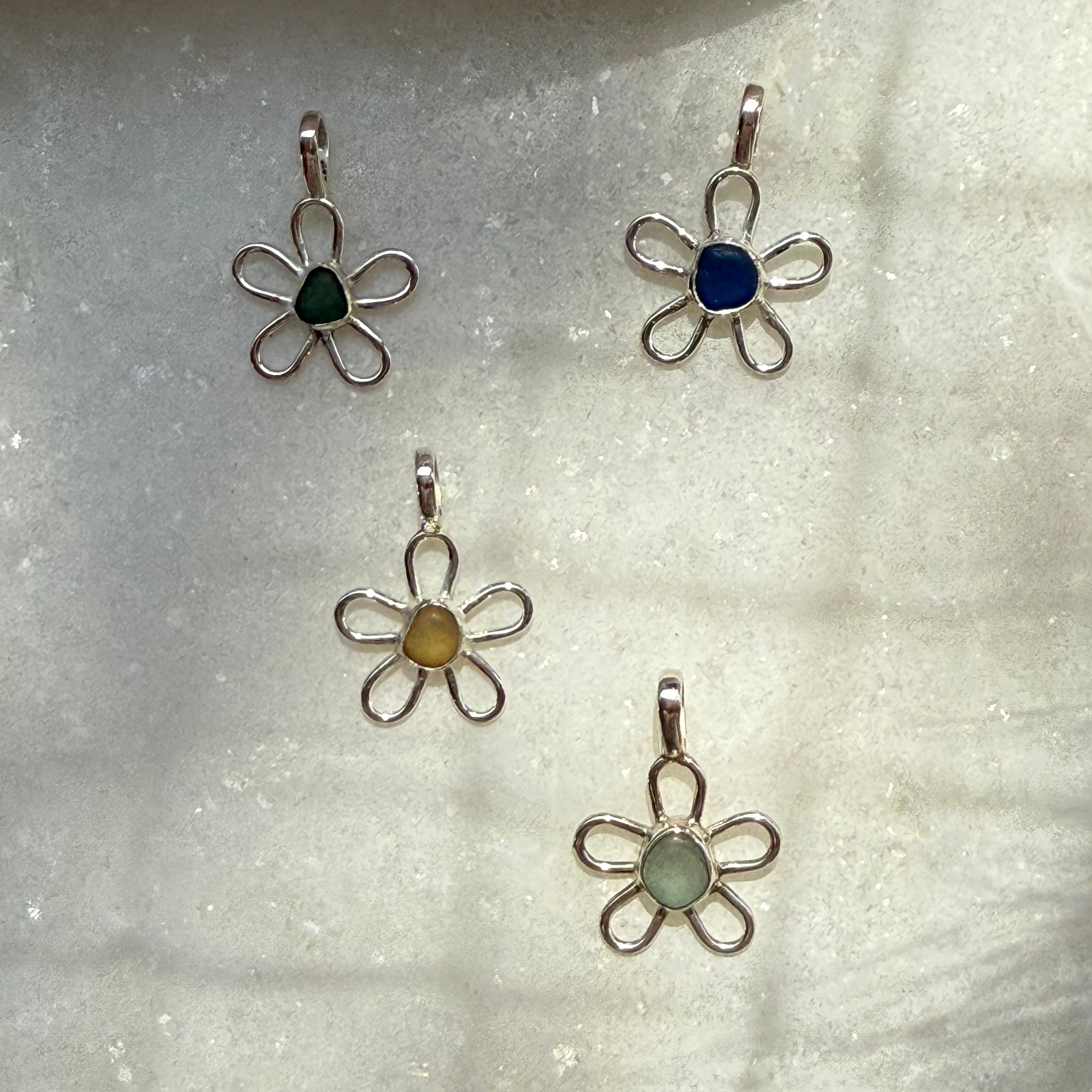 Sea glass flower locket