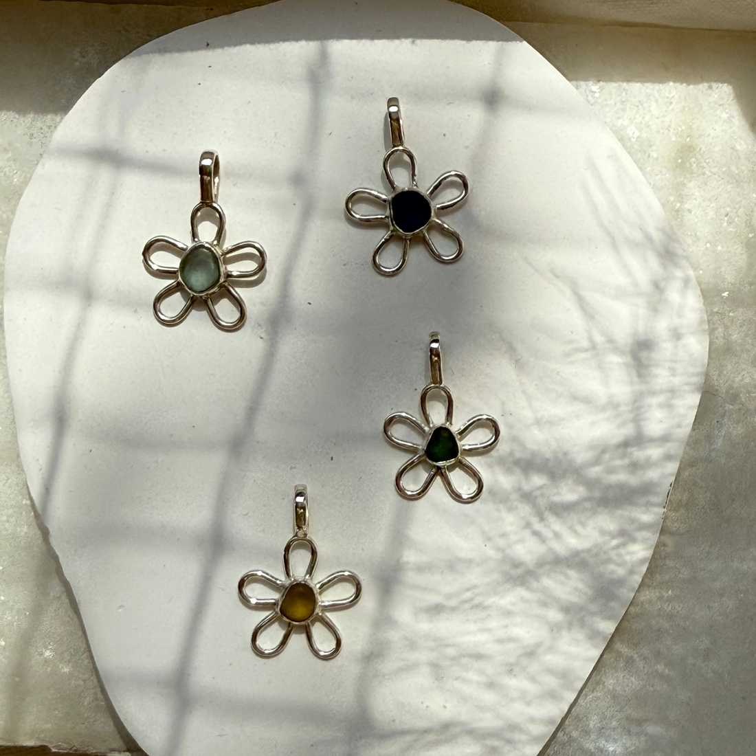 Sea glass flower locket