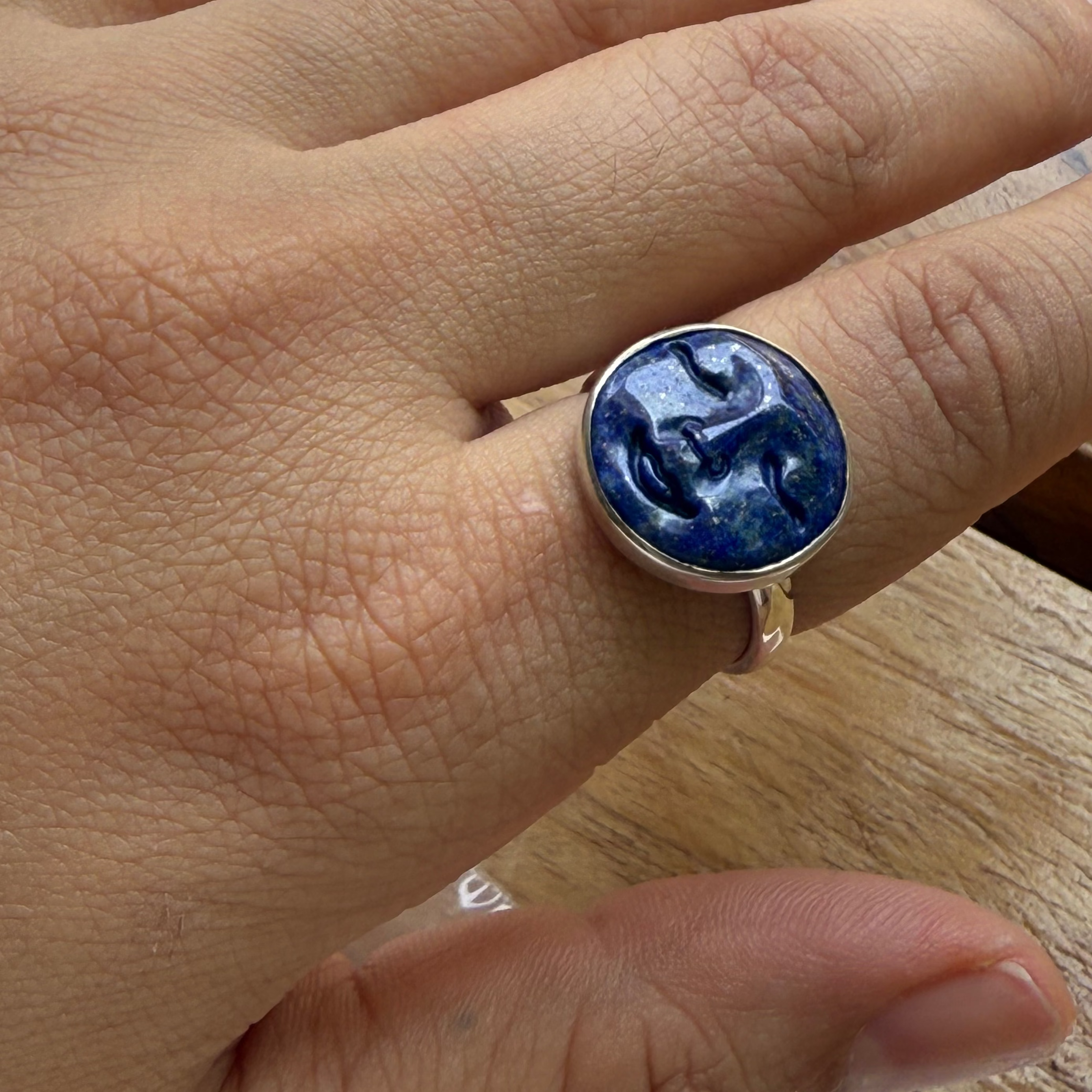 Lapis Lazuli moon face ring