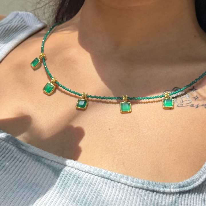 Green onyx beads charms necklace
