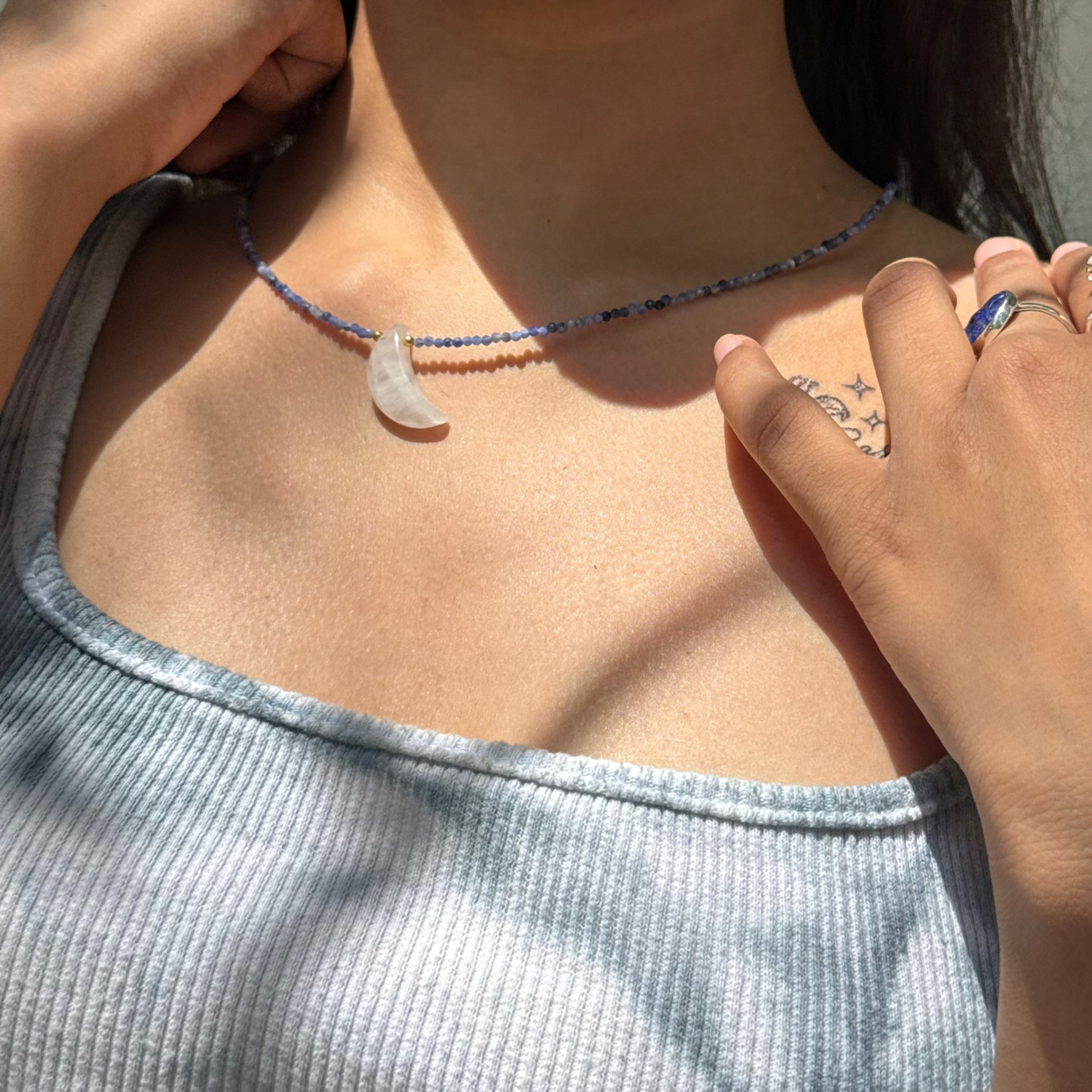 Rainbow moonstone sodalite beads necklace