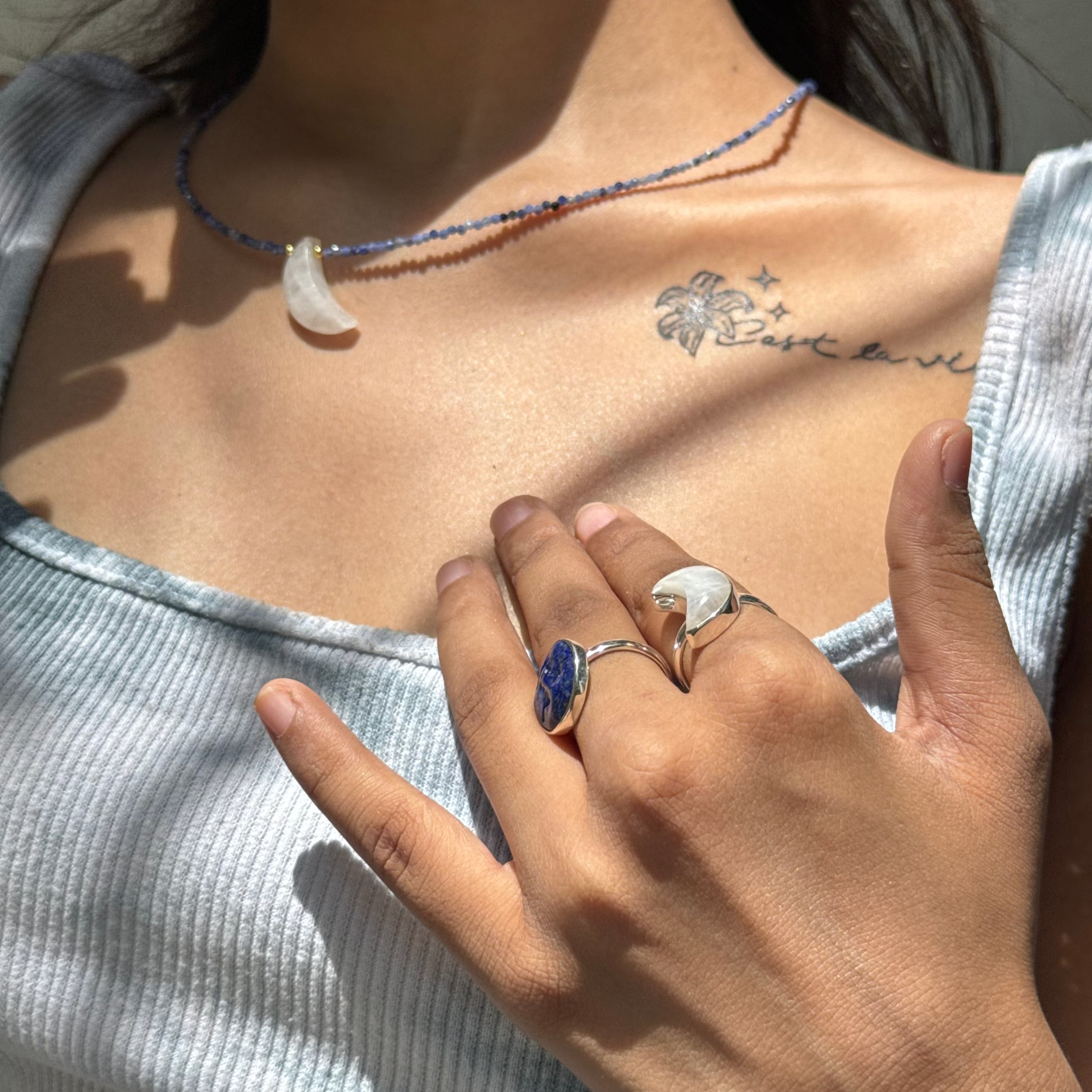 Rainbow moonstone sodalite beads necklace