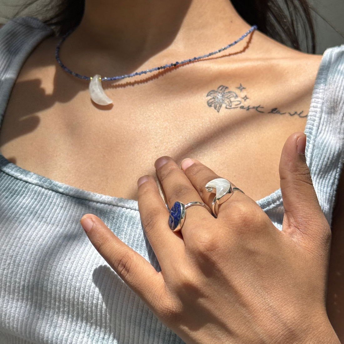 Rainbow moonstone sodalite beads necklace