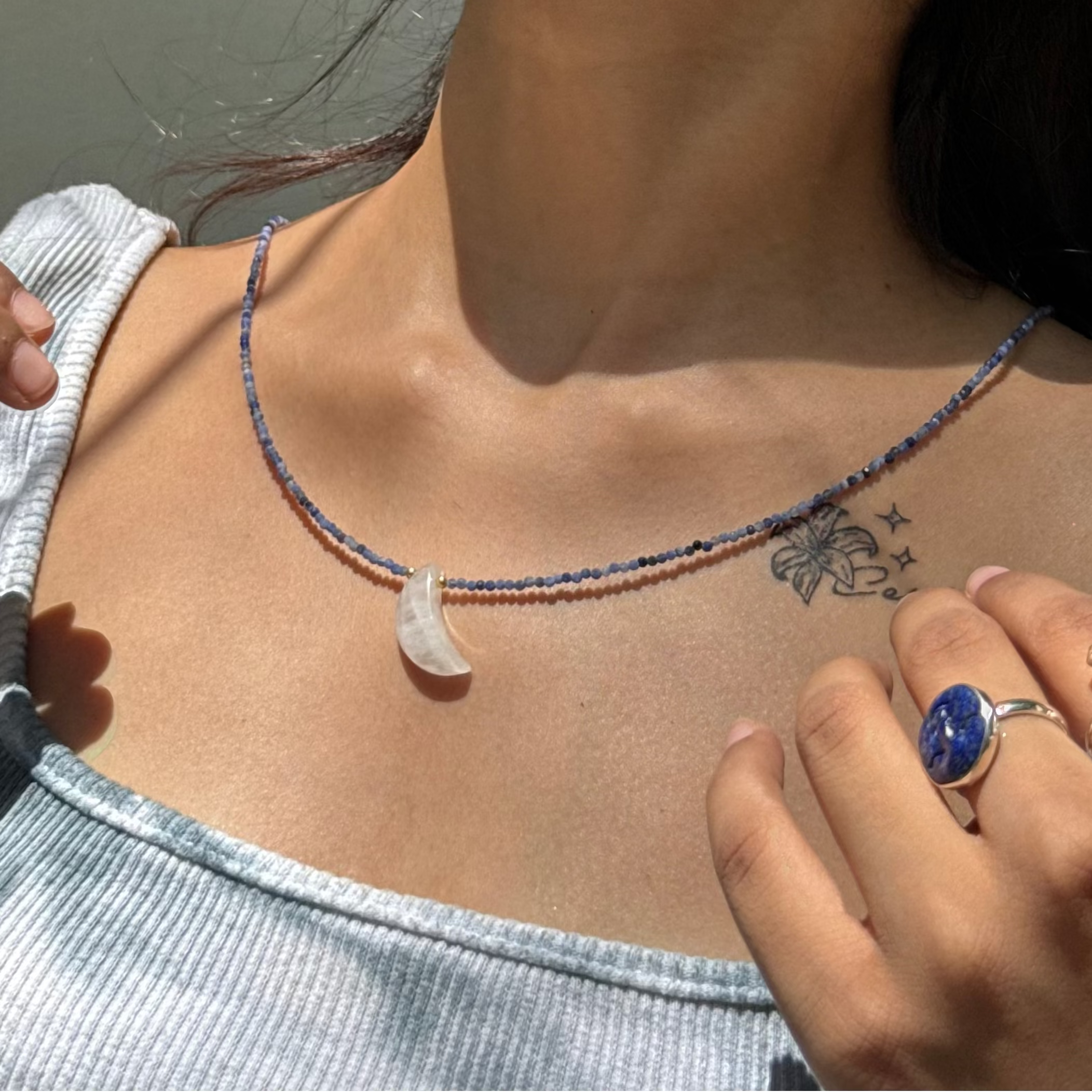 Rainbow moonstone sodalite beads necklace