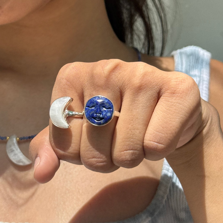 Rainbow moonstone moon ring