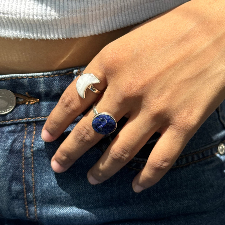 Lapis Lazuli moon face ring
