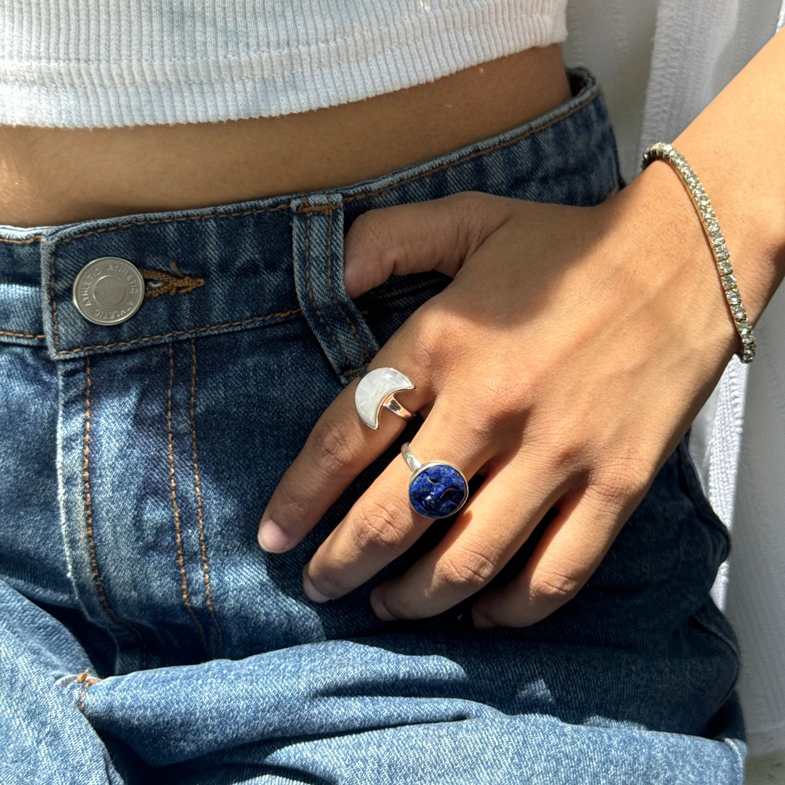 Rainbow moonstone moon ring