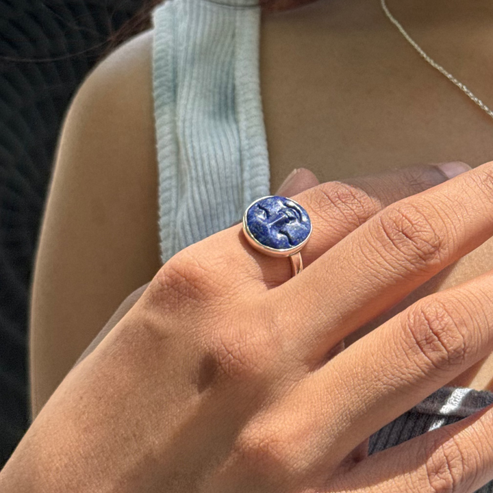 Lapis Lazuli moon face ring