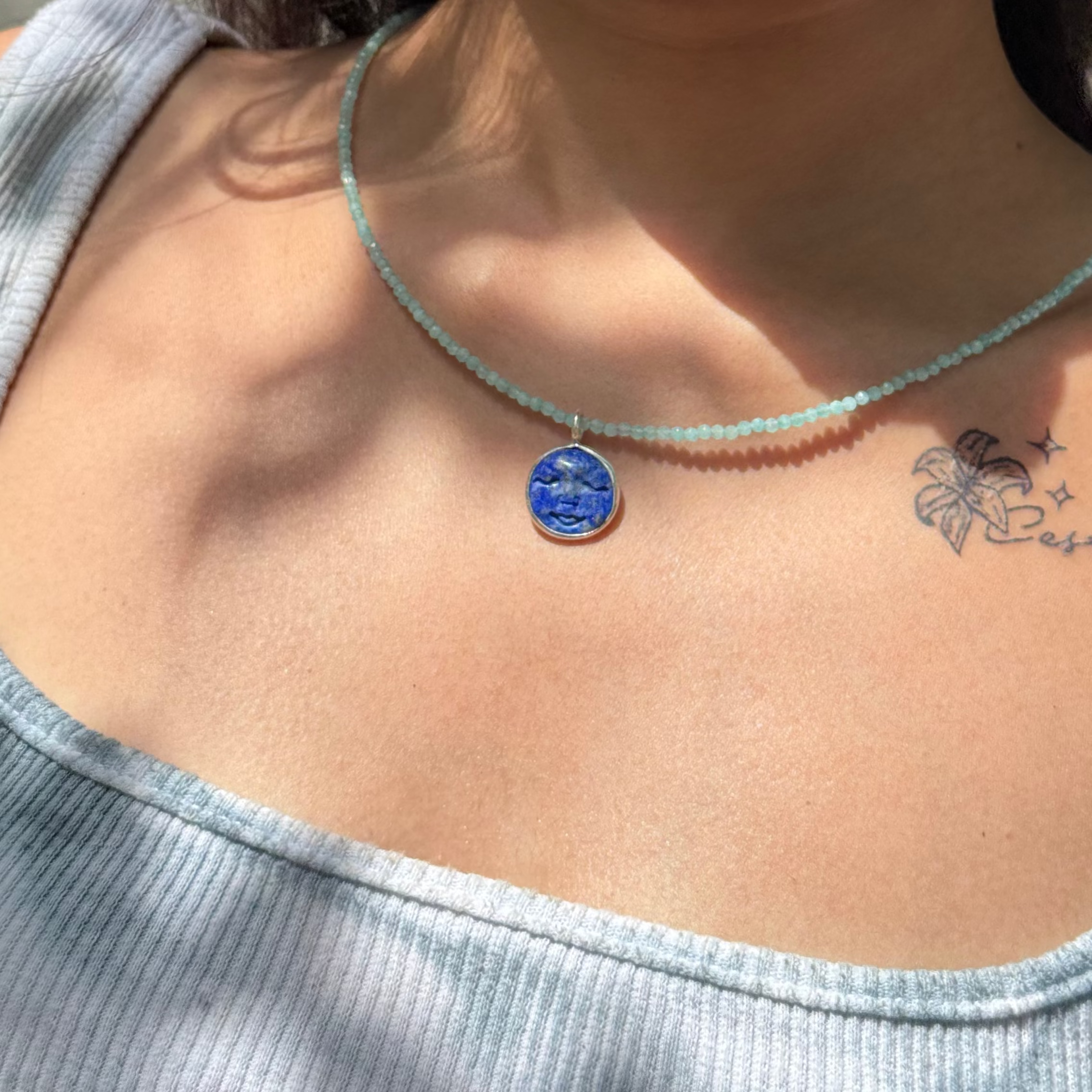 Lapis Lazuli moon face necklace