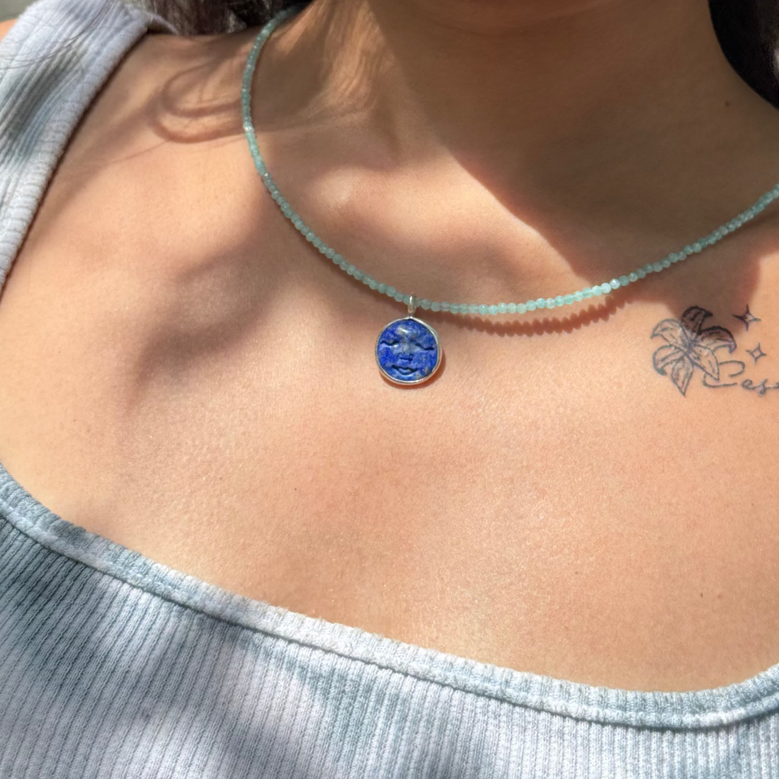 Lapis Lazuli moon face necklace