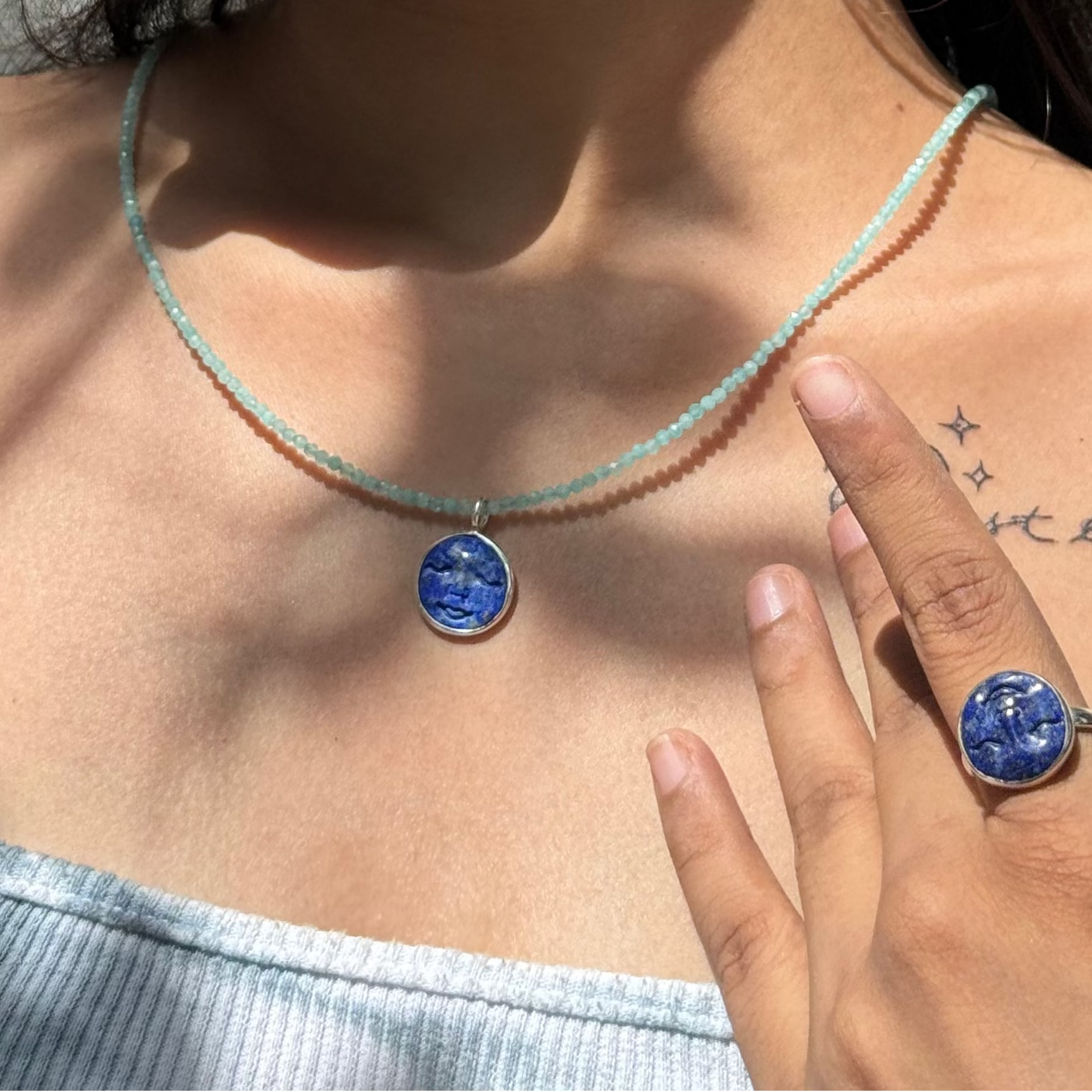 Lapis Lazuli moon face necklace