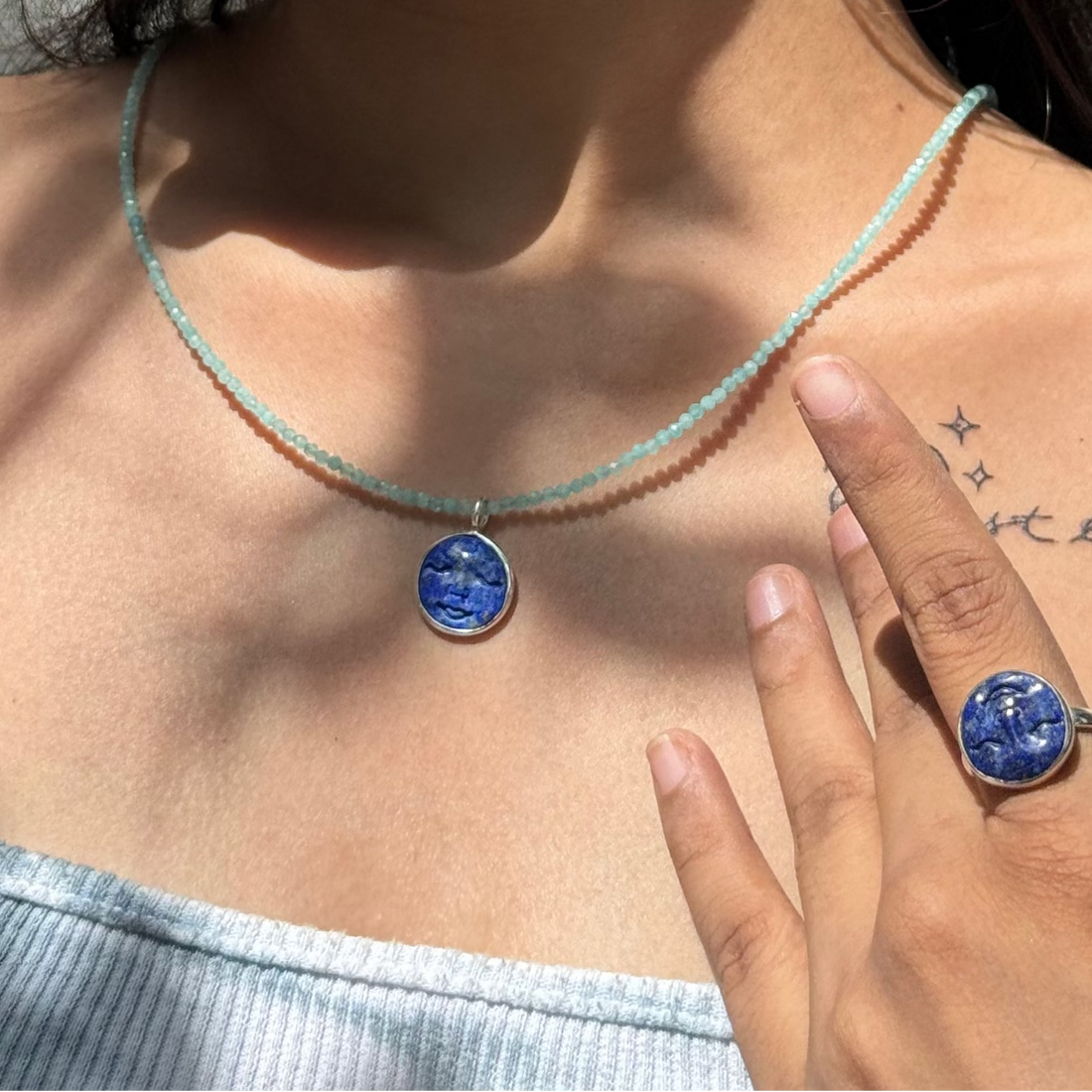 Lapis Lazuli moon face necklace