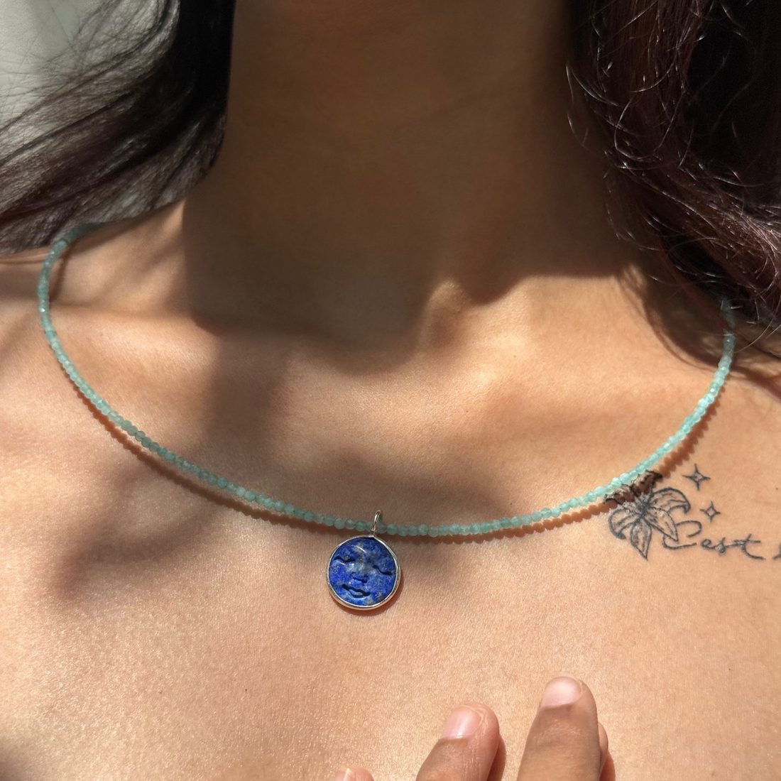 Lapis Lazuli moon face necklace