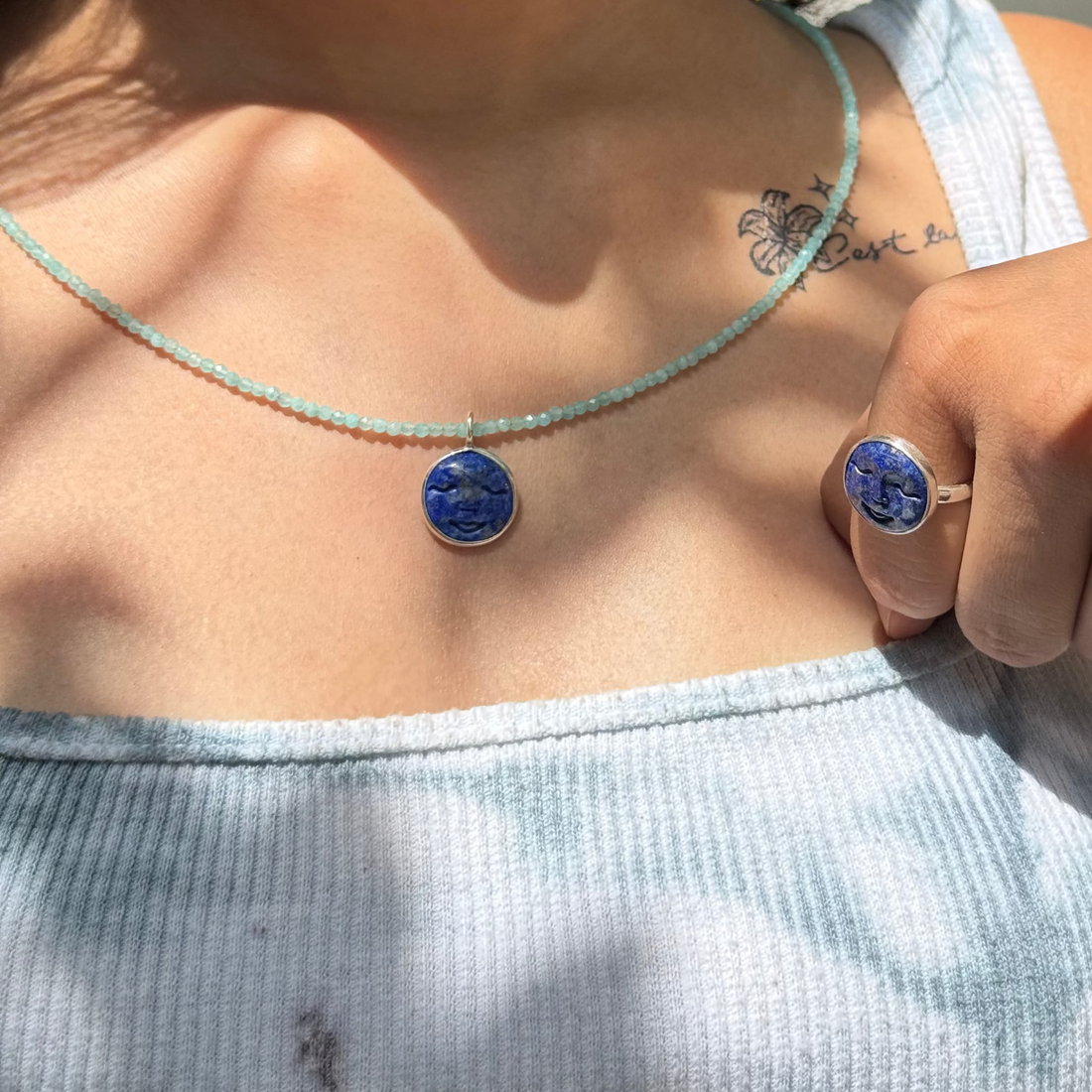 Lapis Lazuli moon face necklace