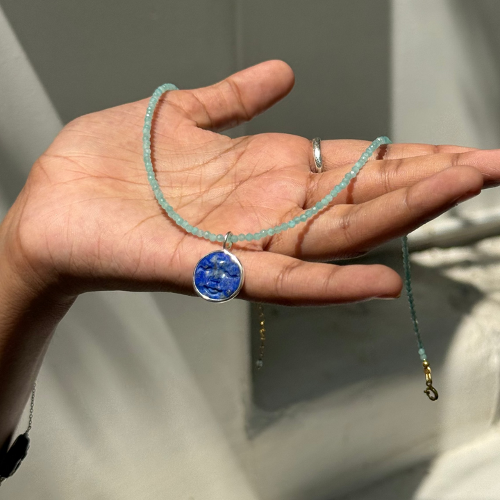 Lapis Lazuli moon face necklace