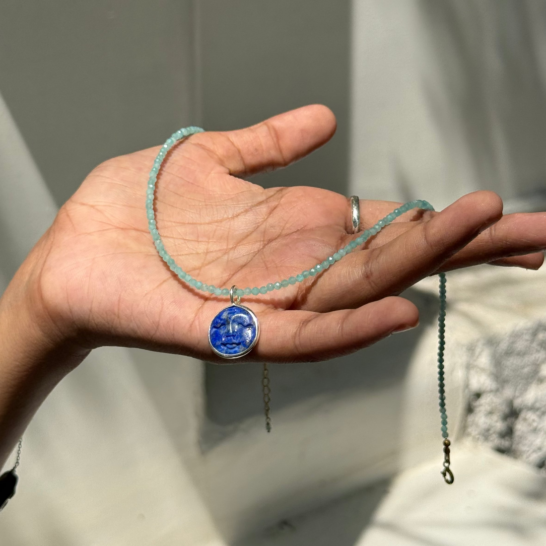 Lapis Lazuli moon face necklace