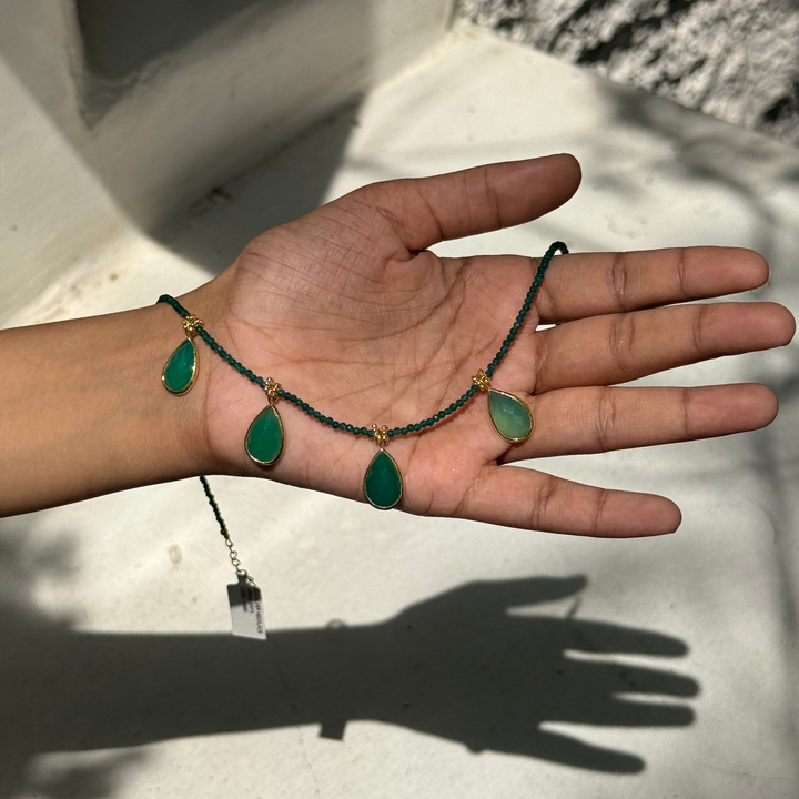 Green onyx boho beaded charm necklace