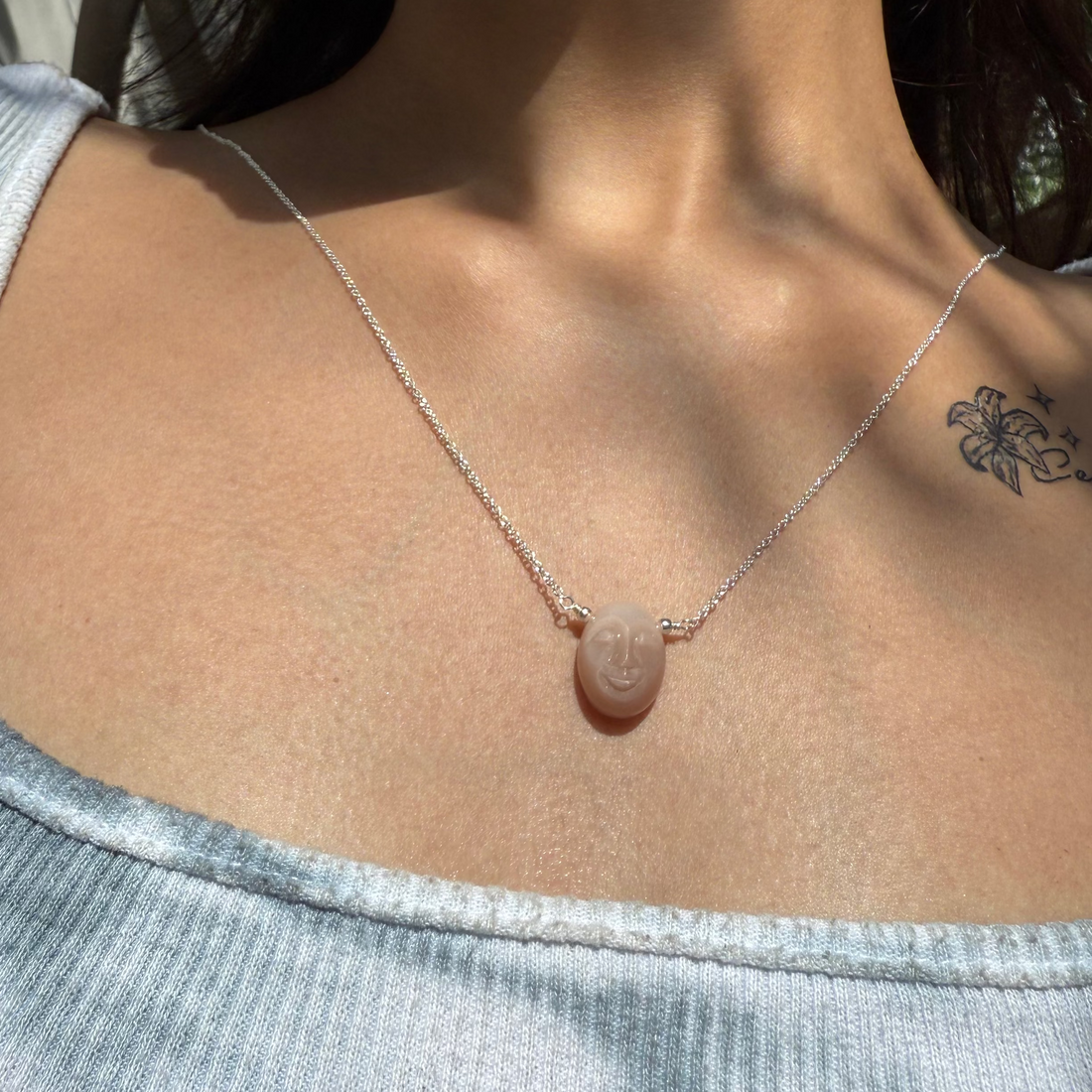 Moonstone moon face necklace