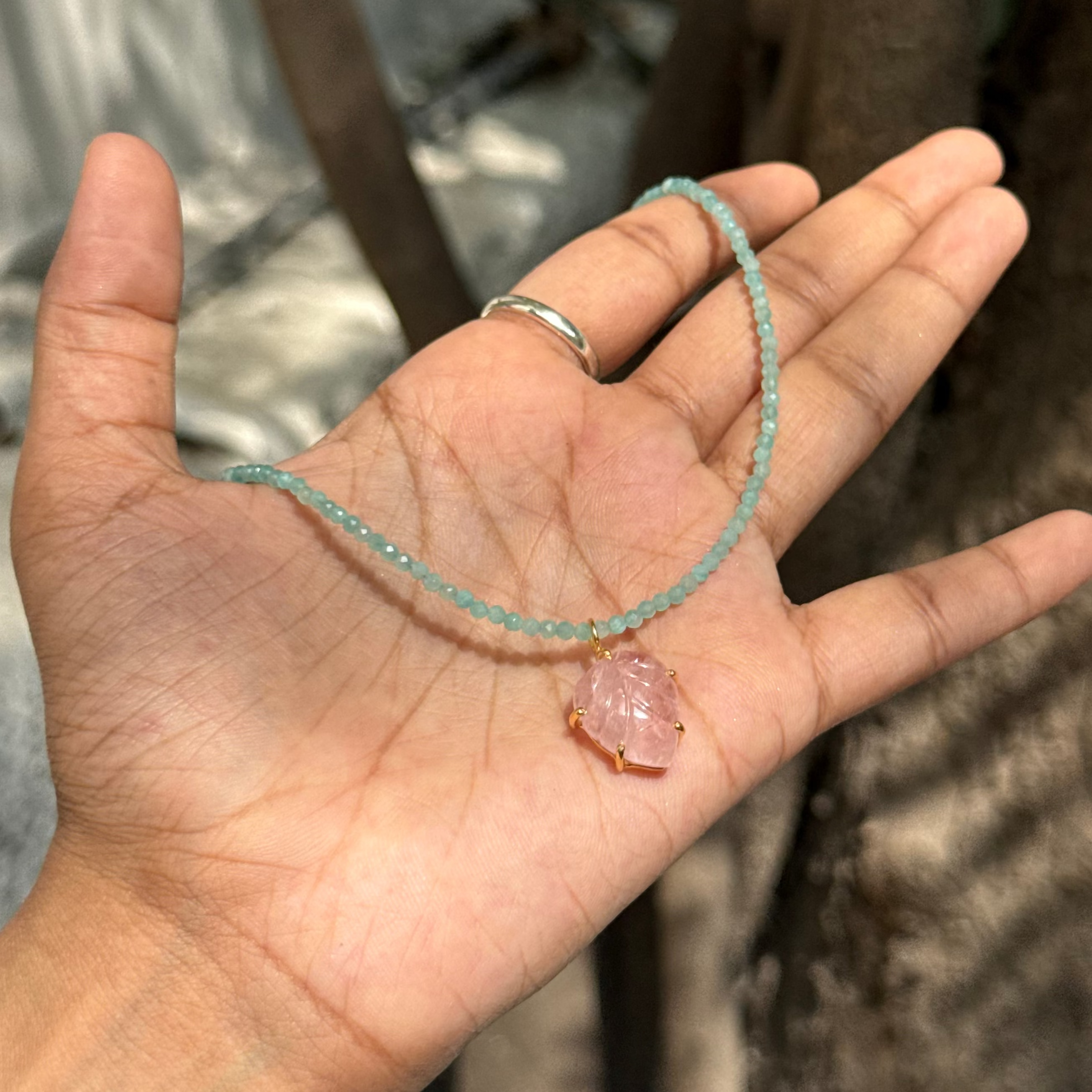 Morghanite leaf amazonite choker