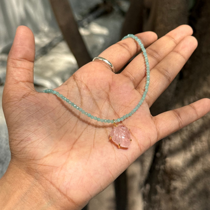 Morghanite leaf amazonite choker
