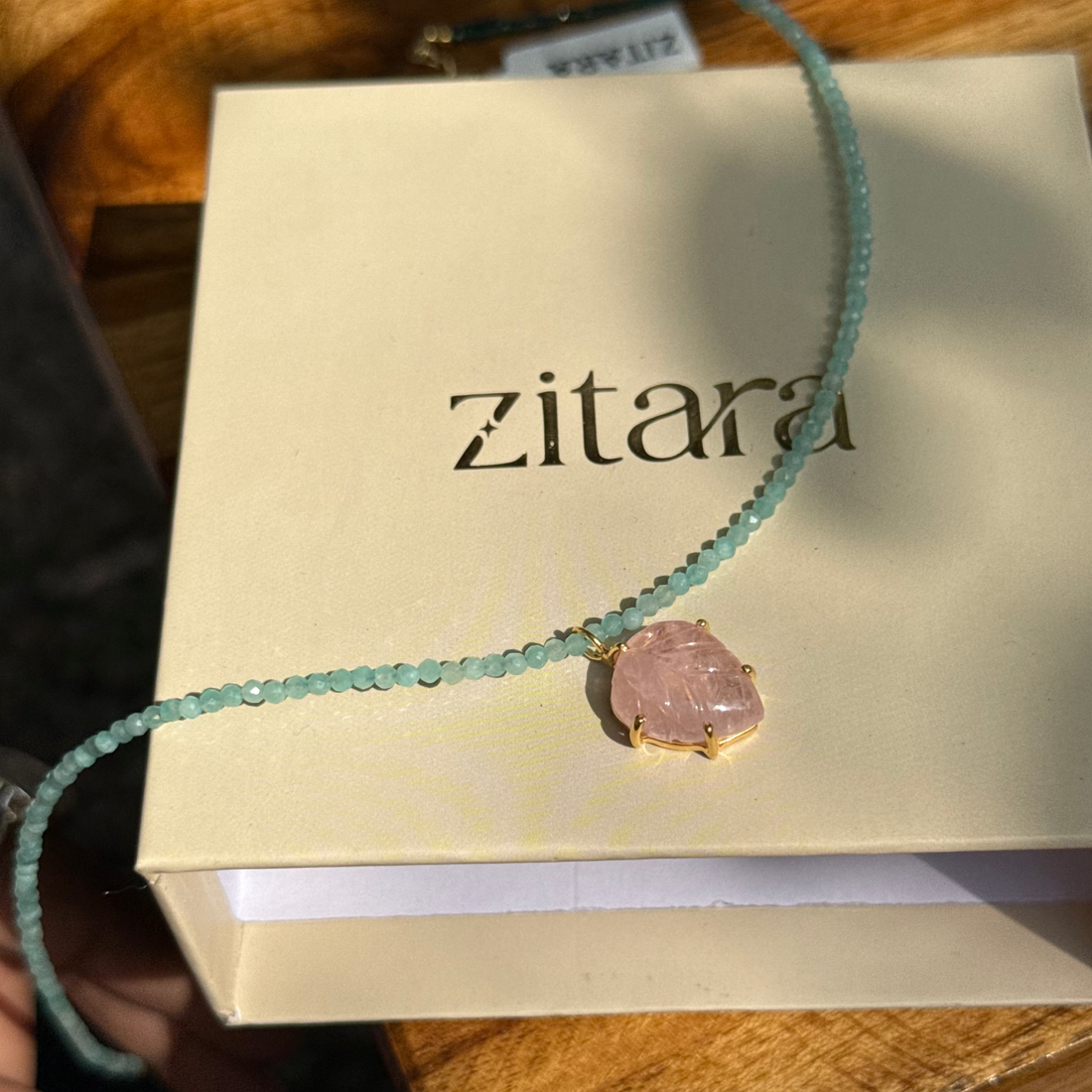 Morghanite leaf amazonite choker