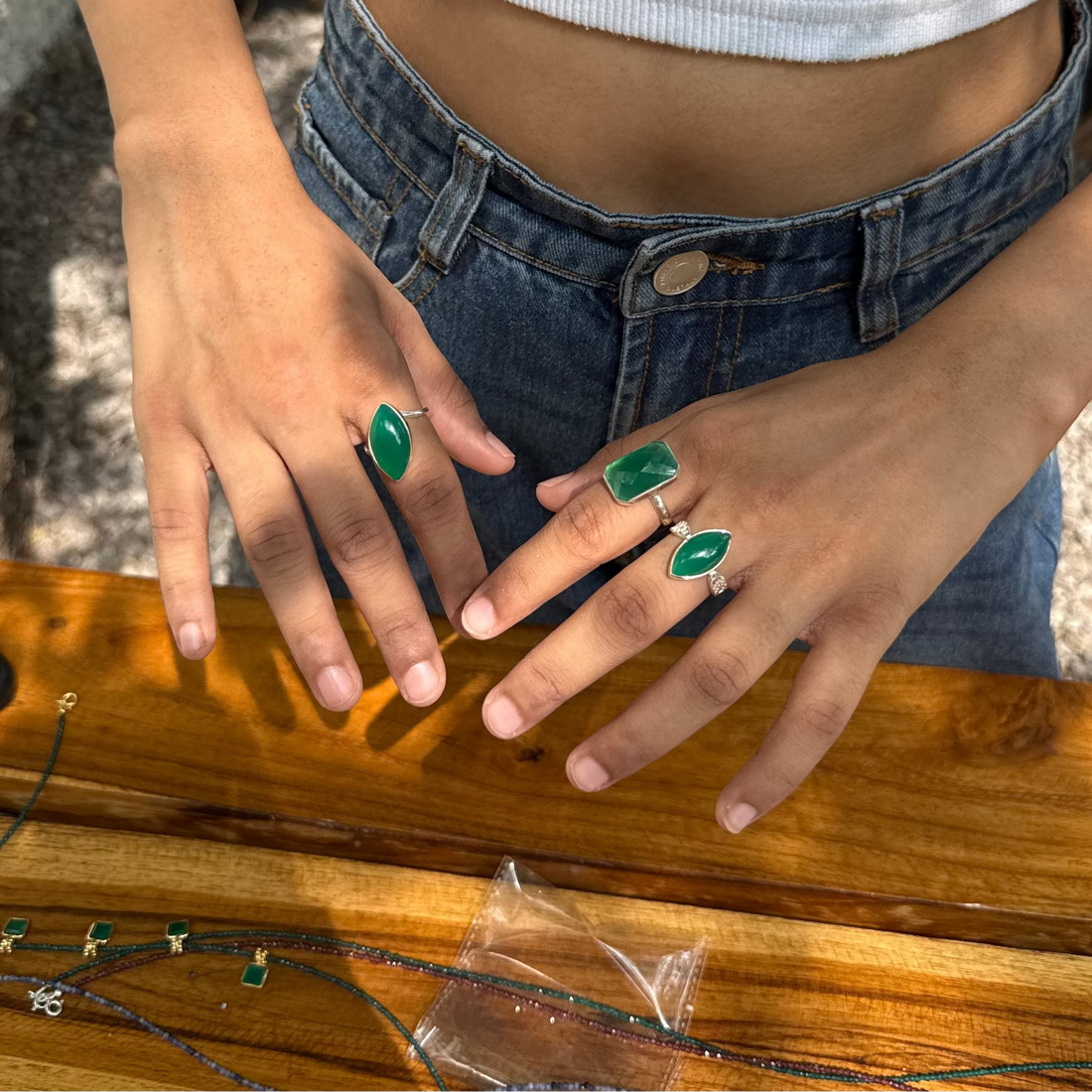 Green onyx bold ring