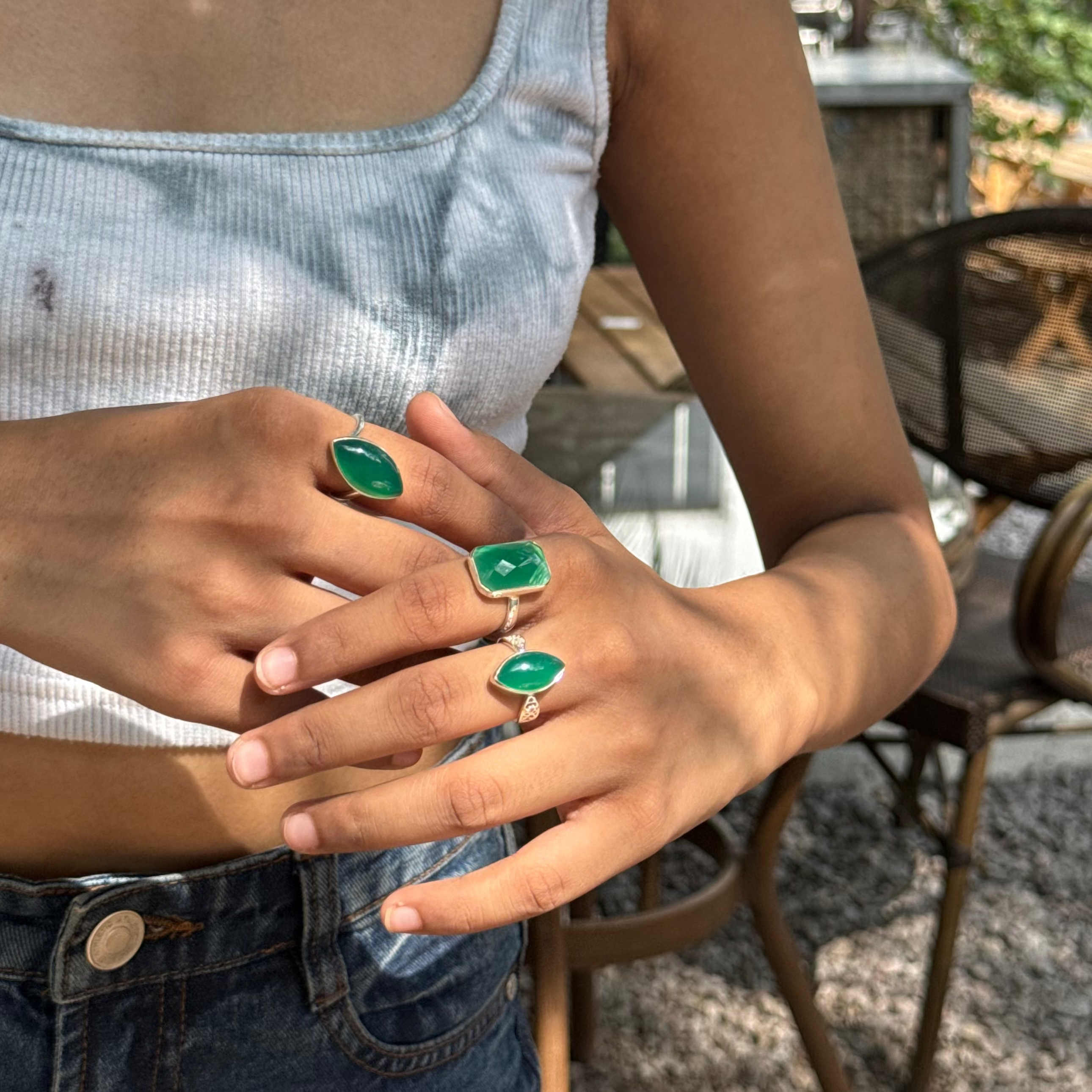Green onyx bold ring