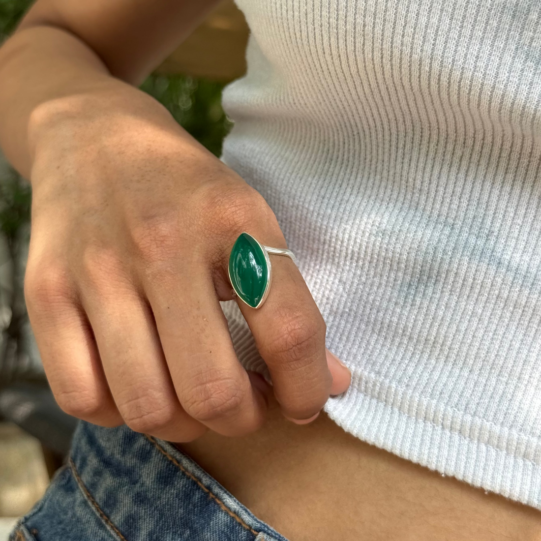 Green onyx bold ring