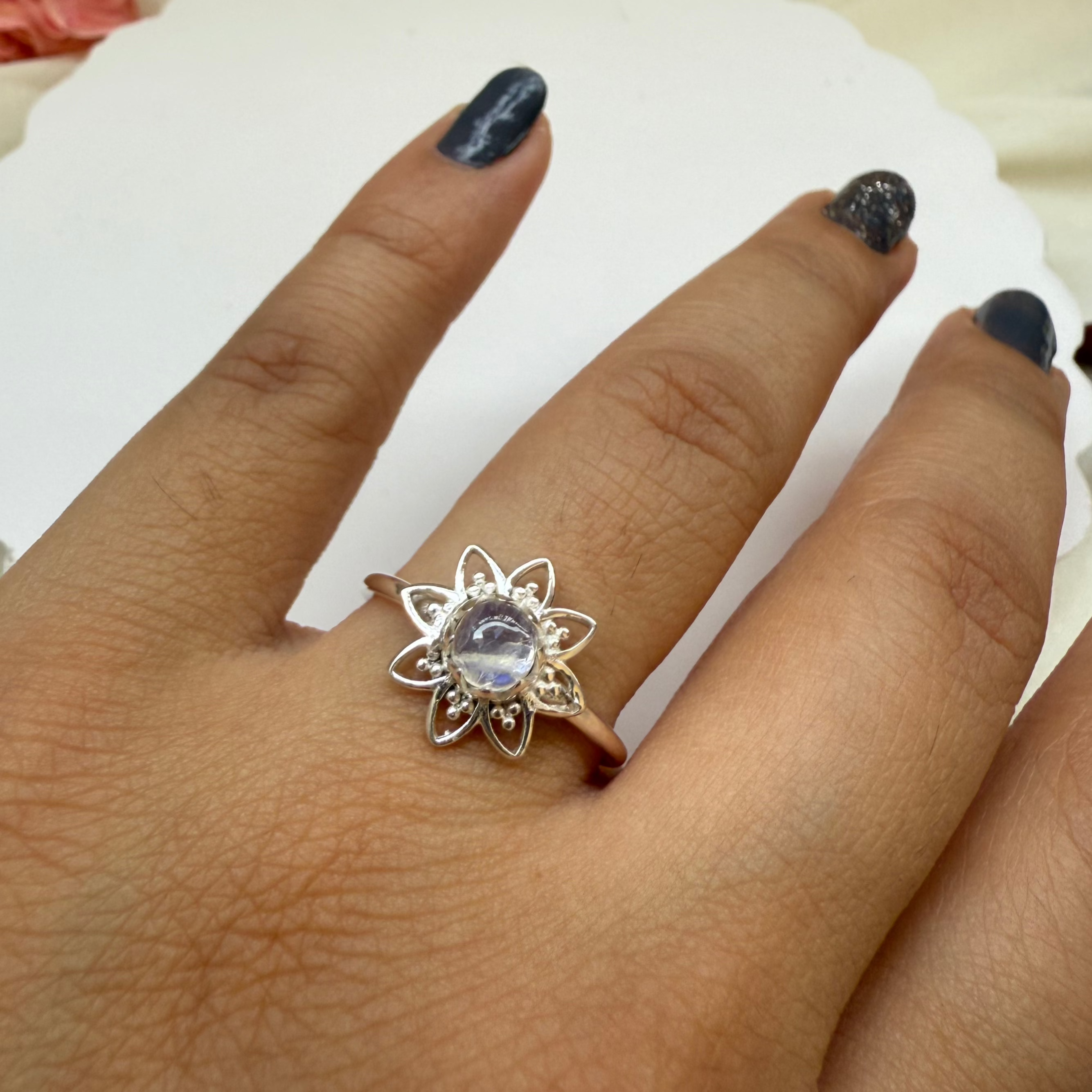 Moonstone flower ring