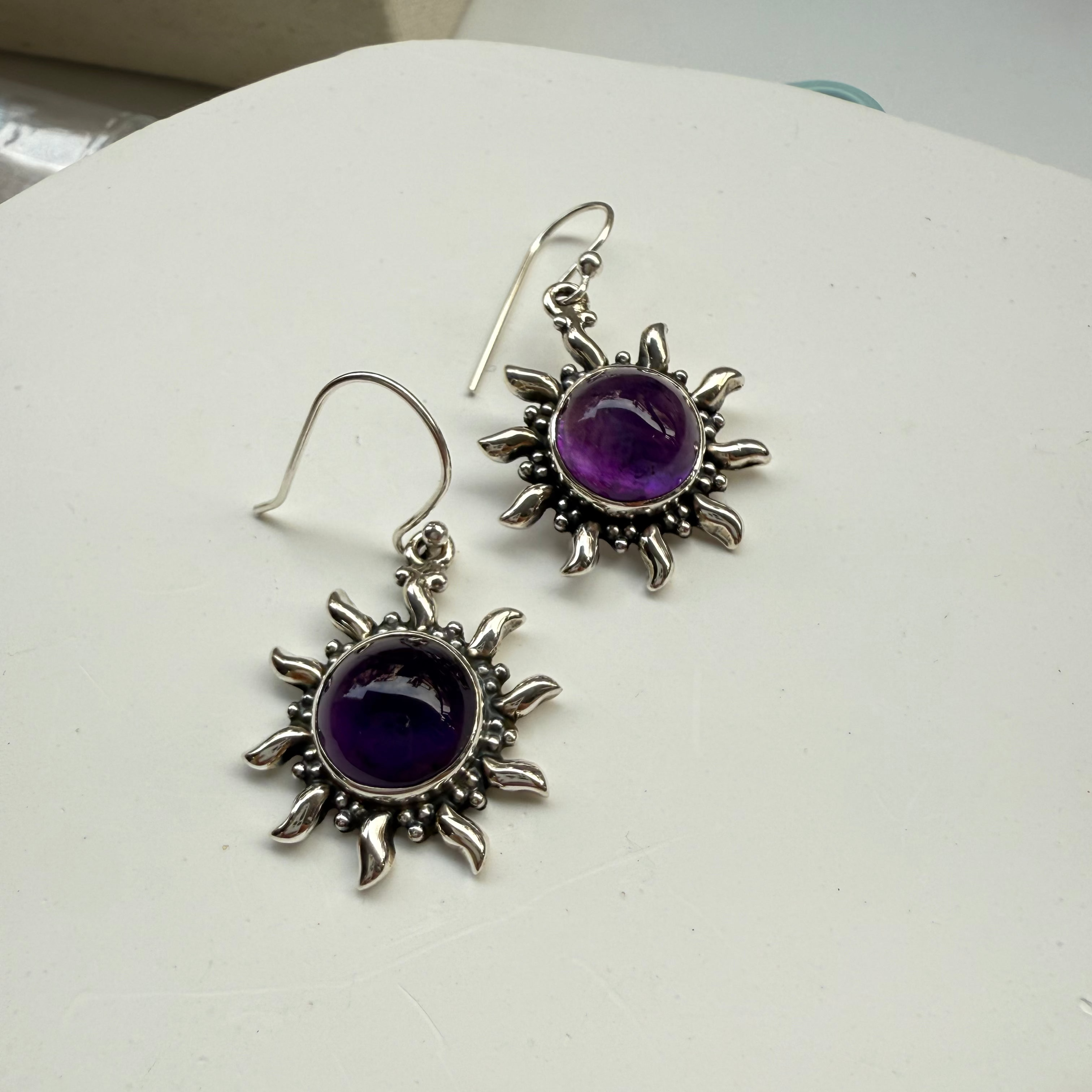 Amethyst sun earrings