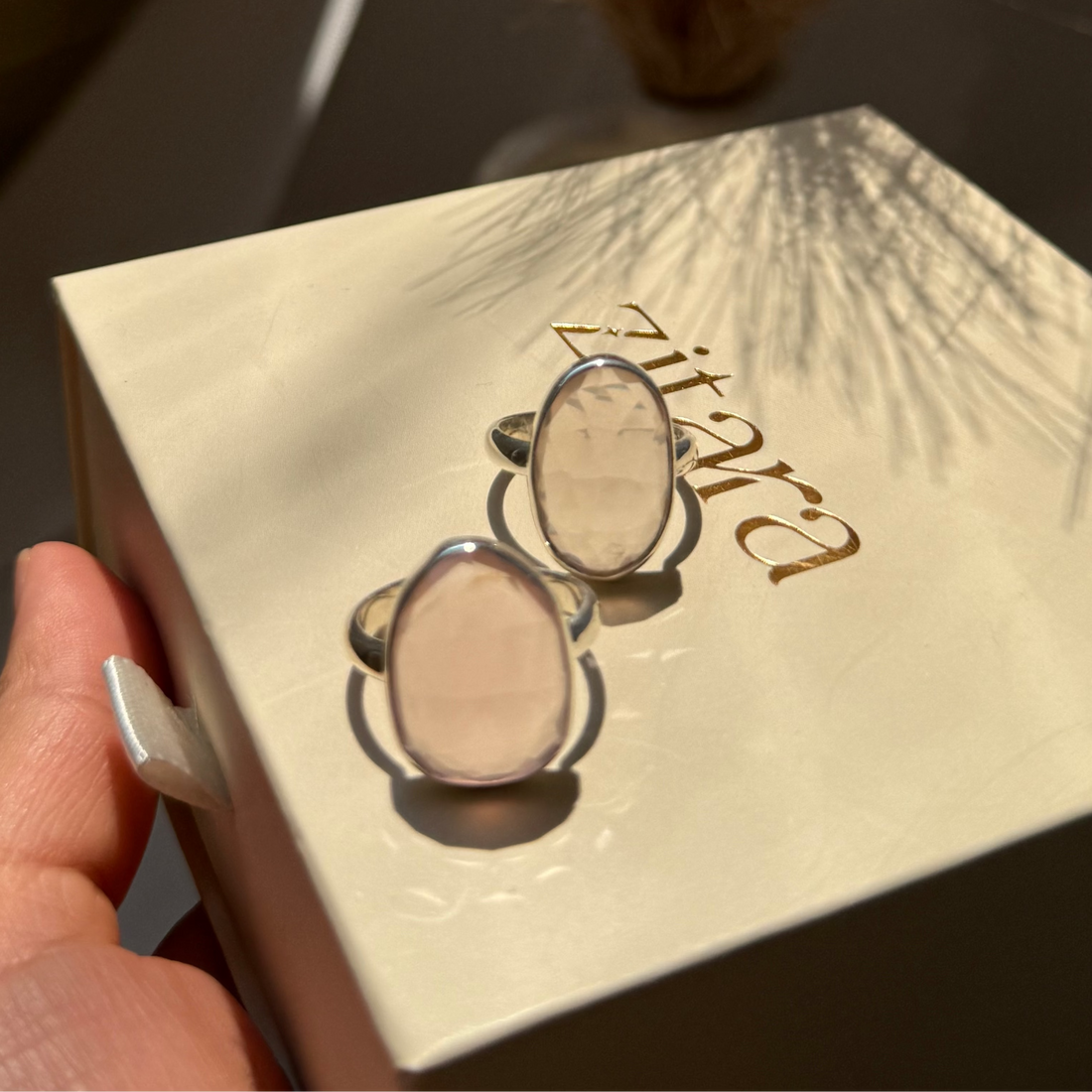 Rose quartz bold ring