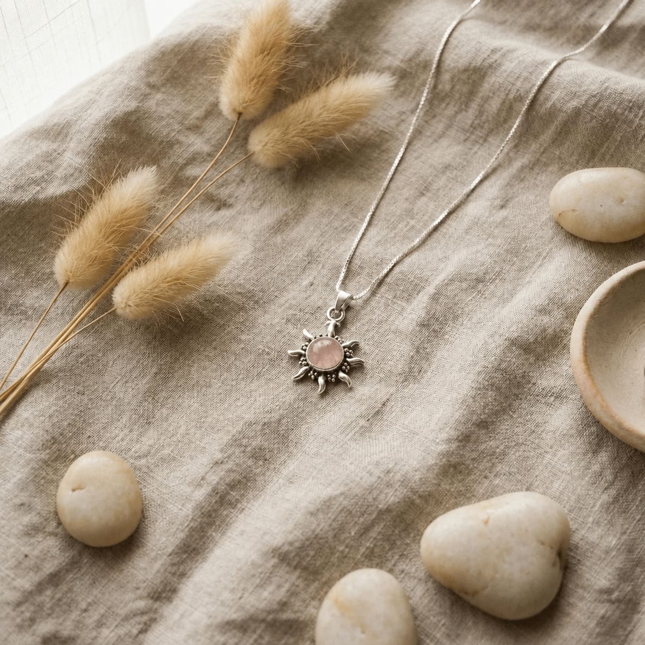 Rose quartz sun necklace