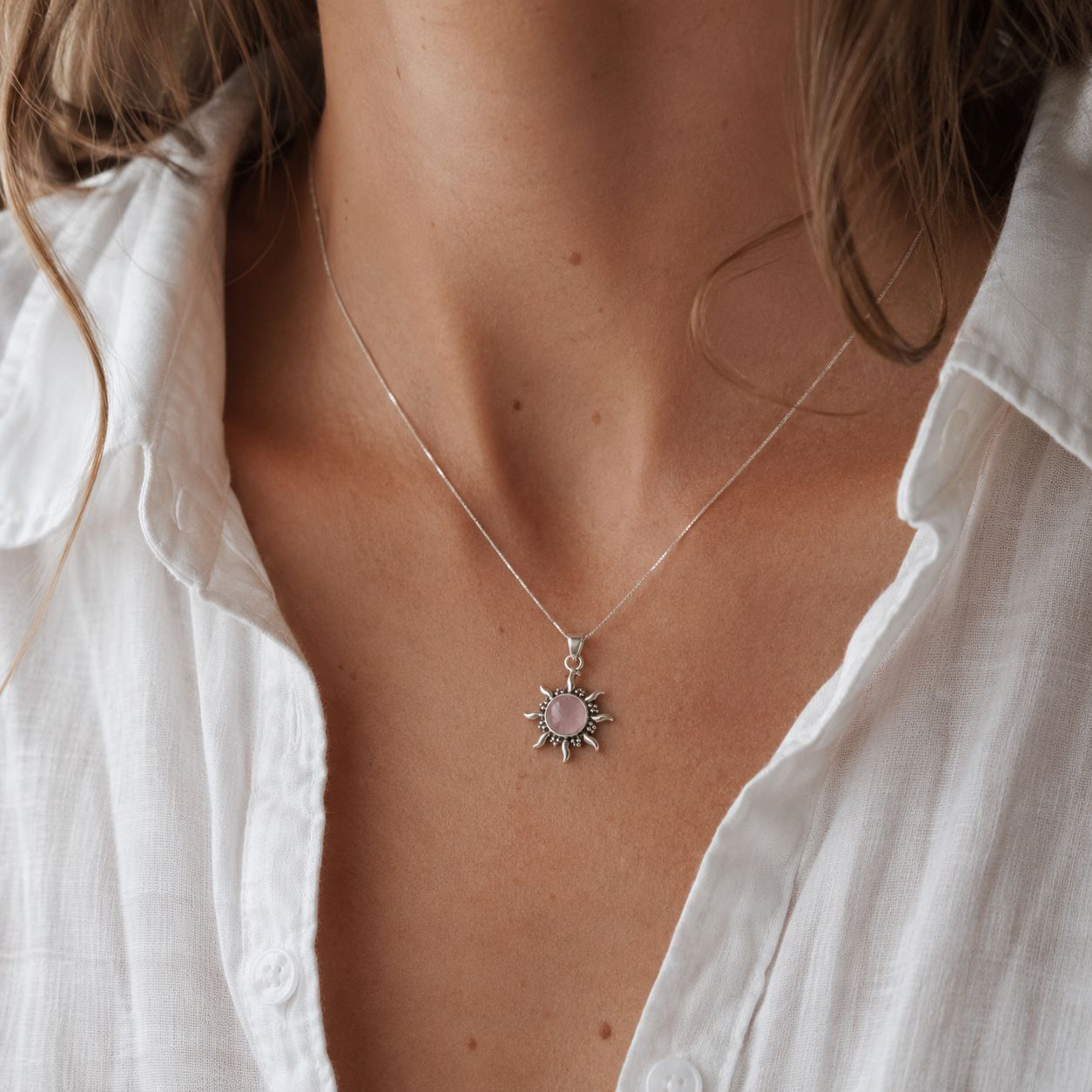 Rose quartz sun necklace